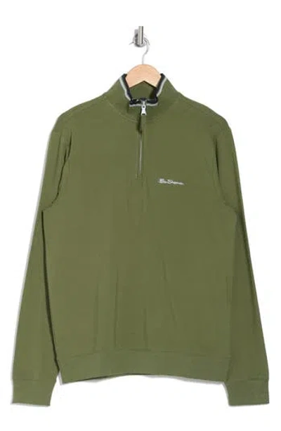 Ben Sherman Interlock Quarter Zip Pullover In Winter Moss
