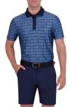 Ben Sherman Jacquard Geo Print Stretch Tech Polo In Blue