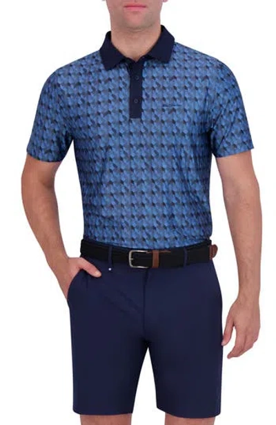 Ben Sherman Jacquard Geo Print Stretch Tech Polo In Blue