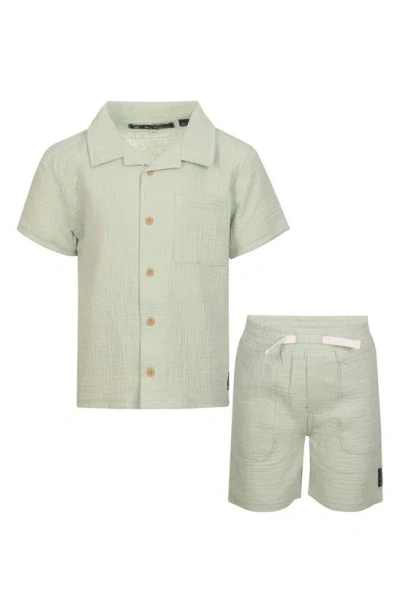 Ben Sherman Kids' Cotton Button-up Shirt & Shorts Cabana Set In Green