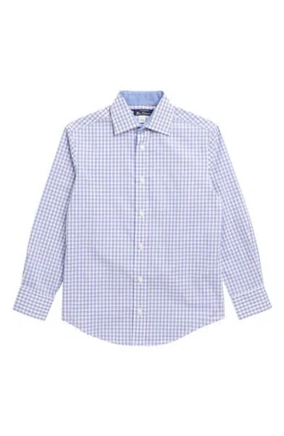 Ben Sherman Kids' Gingham Button-up Shirt In White/purple
