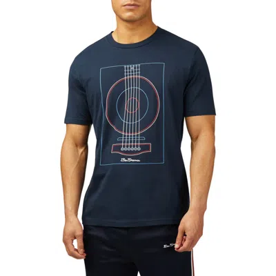Ben Sherman Linear Guitar Organic Cotton Graphic T-shirt In Dark Navy