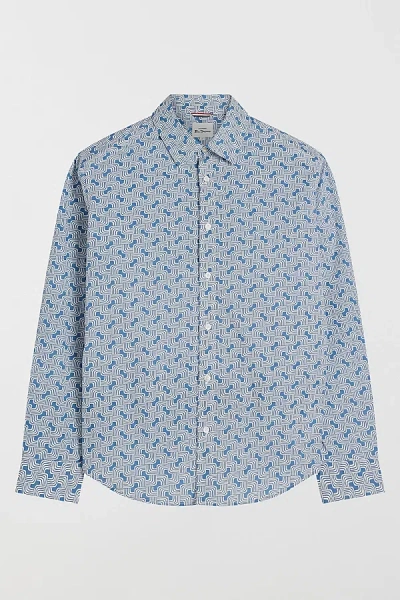 Ben Sherman Linear Print Button Down Shirt Top In Airforce Blue, Men's At Urban Outfitters