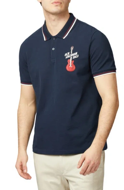 Ben Sherman Logo Embroidery Tipped Polo In Dark Navy