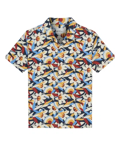 Ben Sherman Men's Abstract Floral Print Short Sleeve Shirt In Multi