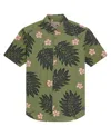 Ben Sherman Leaf Print Short Sleeve Cotton Button-up Shirt In Olive