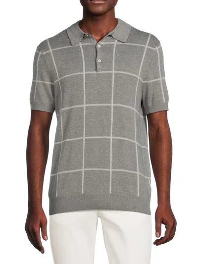 Ben Sherman Men's Checked Sweater Polo In Grey Heather