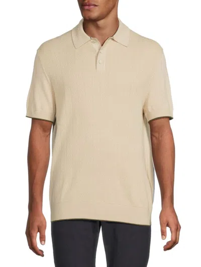 Ben Sherman Men's Diamond Jacquard Sweater Polo In Oatmeal