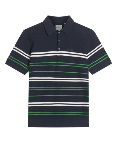 BEN SHERMAN MEN'S HERRINGBONE STRIPE SHORT SLEEVE POLO SHIRT
