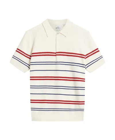 Ben Sherman Men's Herringbone Stripe Short Sleeve Polo Shirt In Ivory