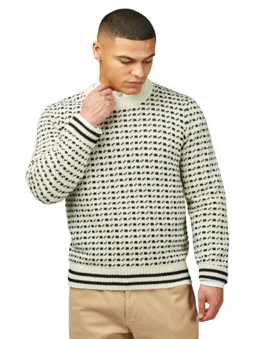 Ben Sherman Men's Jacquard Crew Neck Sweater In Ivory