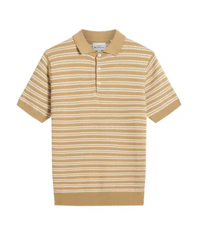 Ben Sherman Men's Jacquard Stripe Short Sleeve Polo Shirt In Sand