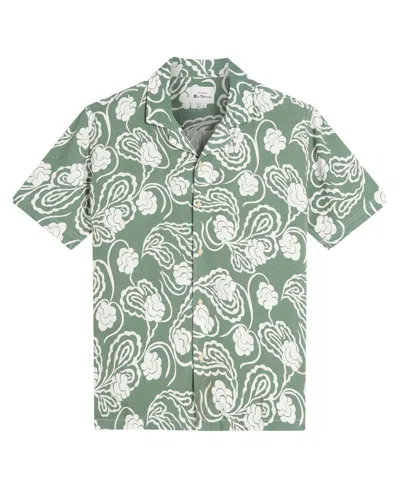 Ben Sherman Men's Paisley Swirl Print Short Sleeve Shirt In Pale Khaki