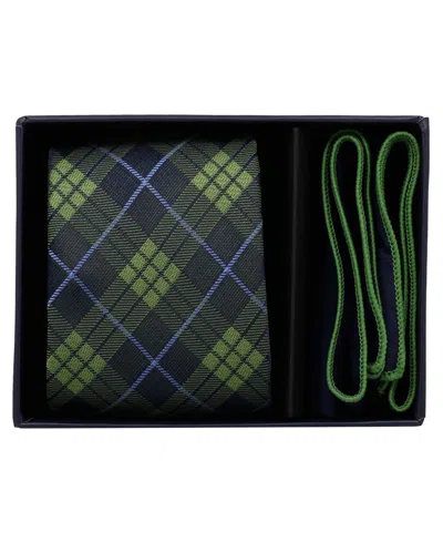 Ben Sherman Men's Plaid Tie And Pocket Square, 2-piece Set In Navy Green