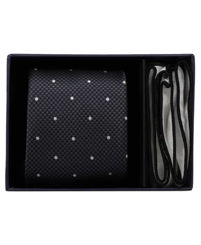 Ben Sherman Men's Polka-dot Polished Prep Tie And Pocket Square, 2-piece Set In Black Light Grey