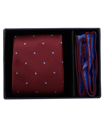 Ben Sherman Men's Polka-dot Polished Prep Tie And Pocket Square, 2-piece Set In Burgundy Blue