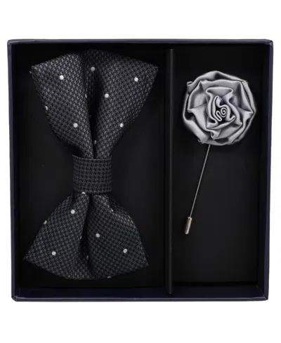Ben Sherman Men's Pre-tied Plaid Bow Tie And Lapel Pin, 2-piece Set In Black Grey