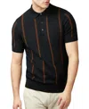 Ben Sherman Men's Regular-fit Stripe Jacquard Polo Shirt In Black