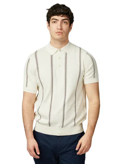 Ben Sherman Men's Regular-fit Stripe Jacquard Polo Shirt In Ivory
