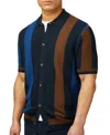 Ben Sherman Textured Stripe Short Sleeve Organic Cotton Cardigan In Dark Navy