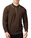 Ben Sherman Tipped Long Sleeve Polo Sweater In Cocoa