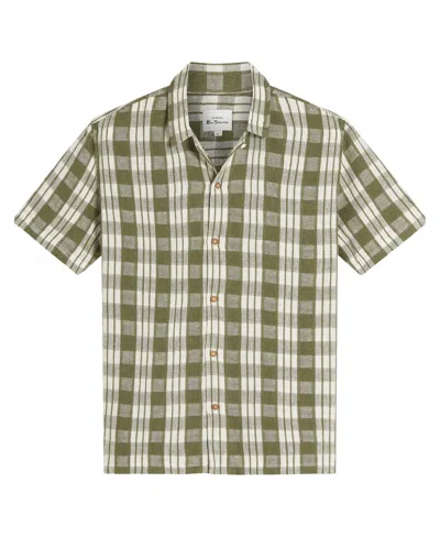 Ben Sherman Men's Reworked Gingham Check Short Sleeve Shirt In Olive
