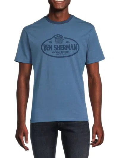 Ben Sherman Men's Ringer Record Graphic Tee In Blue