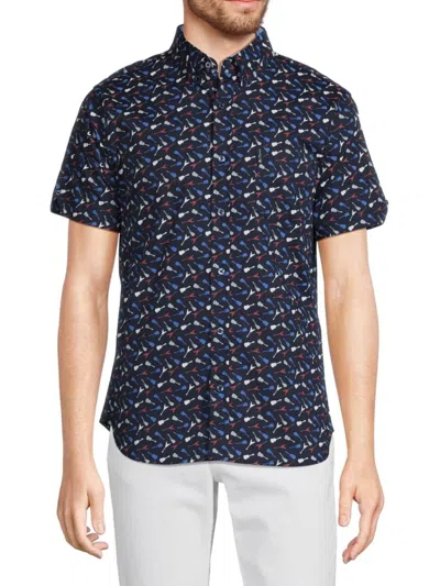 Ben Sherman Men's Short Sleeve Guitar Button Down Shirt In Blue