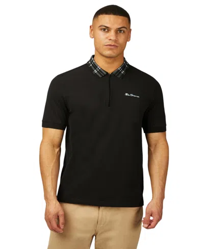 BEN SHERMAN MEN'S TARTAN COLLAR POLO SHIRT