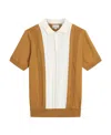 Ben Sherman Textured Block Stripe Knit Polo In Brown
