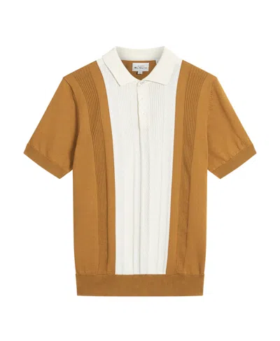 Ben Sherman Men's Textured Block Stripe Short Sleeve Polo Shirt In Caramel