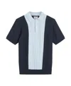 Ben Sherman Textured Block Stripe Knit Polo In Dark Navy