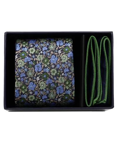 Ben Sherman Men's Tie And Pocket Square, 2-piece Set In Navy Hunter Green