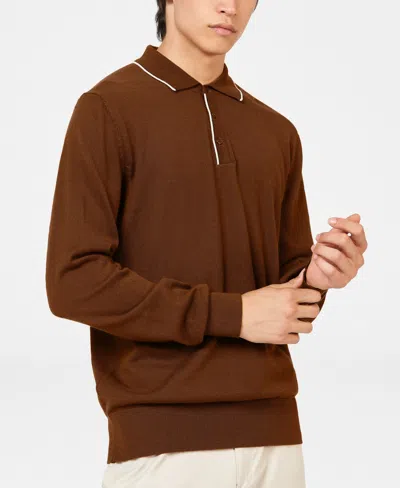 Ben Sherman Men's Tipped Merino Regular Fit Polo Shirt In Utility Brown