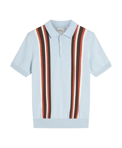 Ben Sherman Men's Vertical Stripe Short Sleeve Polo Shirt In Ice Blue