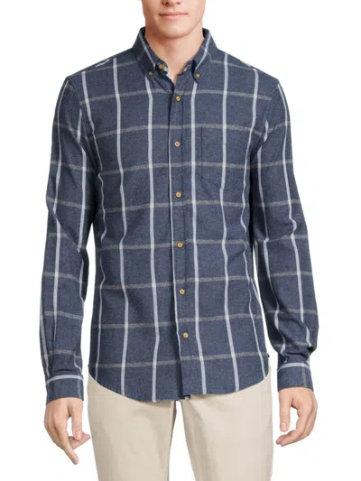 Ben Sherman Men's Windowpane Gingham Flannel Shirt In Navy