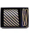 Ben Sherman Men'sâ 2-piece Stripe Tie And Pocket Square Half Box Set In Black