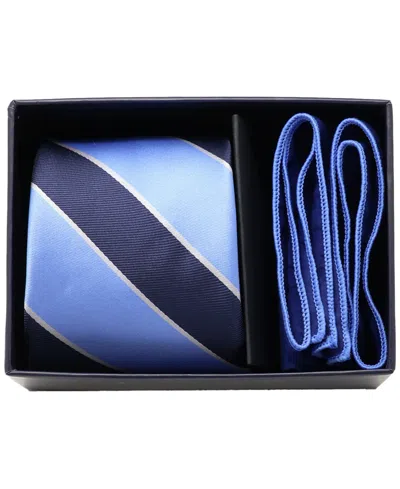 Ben Sherman Men'sâ 2-piece Stripe Tie And Solid Pocket Square Half Box Set In Blue