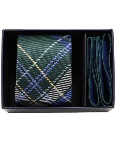 Ben Sherman Men'sâ 2-piece Plaid Tie And Solid Pocket Square Half Box Set In Hunter Green