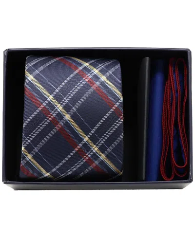 Ben Sherman Men'sâ 2-piece Plaid Tie And Solid Pocket Square Half Box Set In Navy Blue