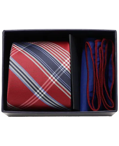 Ben Sherman Men'sâ 2-piece Plaid Tie And Solid Pocket Square Half Box Set In Red