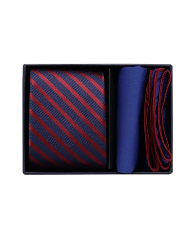 Ben Sherman Men'sâ 2-piece Stripe Tie And Pocket Square Half Box Set In Navy,red