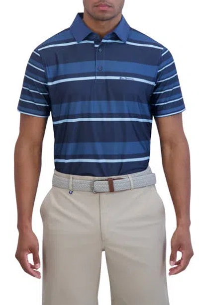 Ben Sherman Mixed Stripe Tech Jersey Polo In Sea