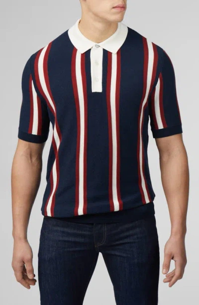 Ben Sherman Mod Stripe Rugby Polo Sweater In Dark Navy