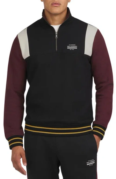 Ben Sherman Overhead Colorblock Quarter Zip In Black