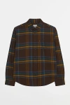 Ben Sherman Oversized Brushed Check Button Up Shirt Top In Dark Brown, Men's At Urban Outfitters In Dark Brown