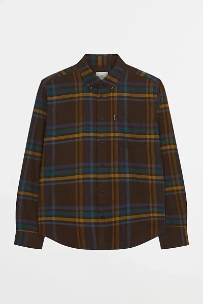 Ben Sherman Oversized Brushed Check Button Up Shirt Top In Dark Brown, Men's At Urban Outfitters