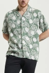 Ben Sherman Paisley Swirl Print Casual Button Down Shirt Top In Pale Khaki, Men's At Urban Outfitters