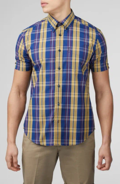 Ben Sherman Plaid Short Sleeve Button-down Shirt In Twilight