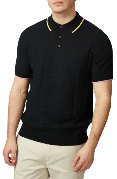 BEN SHERMAN BEN SHERMAN PLAID TEXTURED ORGANIC COTTON POLO SWEATER